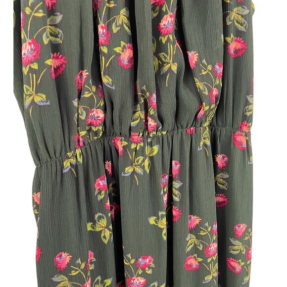 Point Sur High-Neck Ruffle Floral Midi Dress Dark Floral Ruffled Romantic Sz 16 - Picture 11 of 14